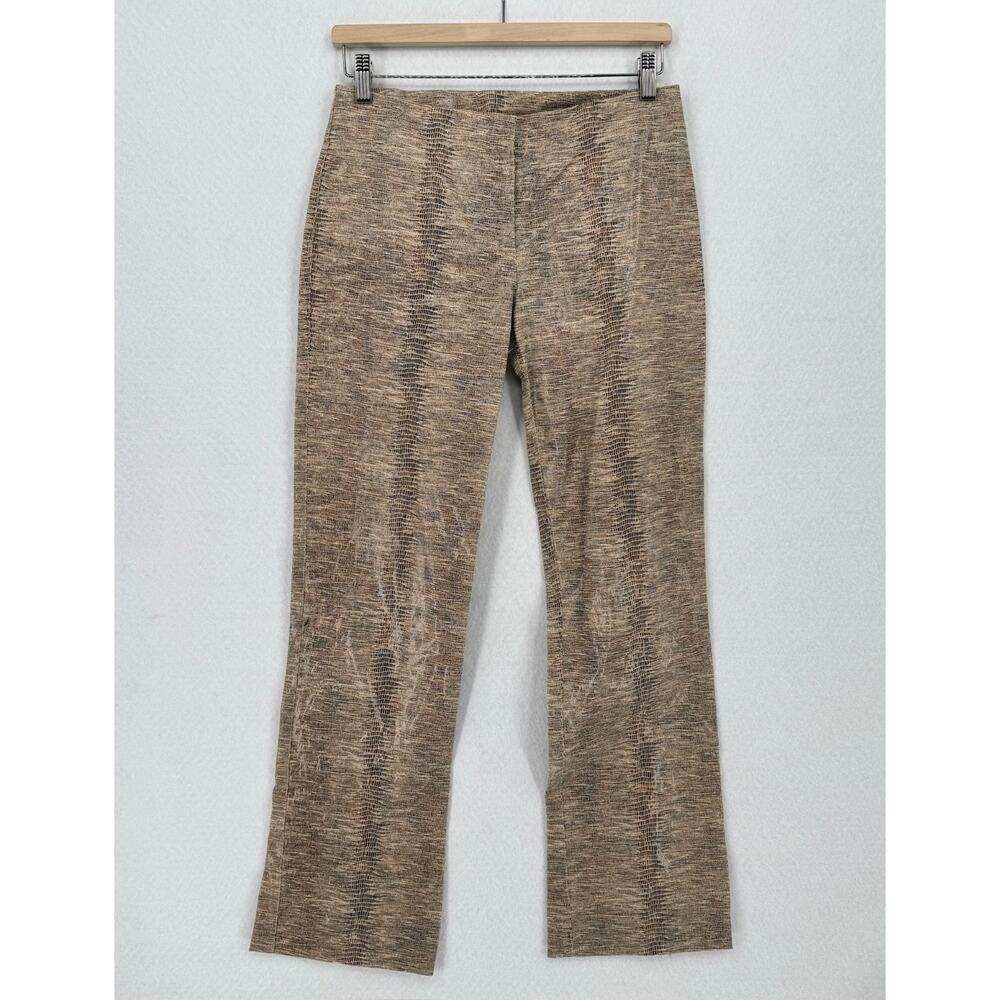 Parallel Womens Brown Snakeskin Print Straight Leg Ankle Slit Trouser Pants Sz 6